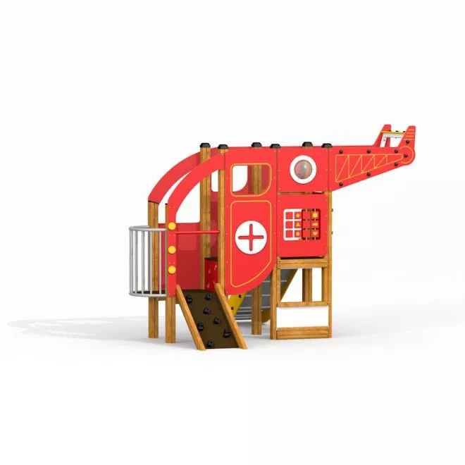 Helicopter Spielhaus mit Rutsche, rotes Klettergerüst für Kinderspielplatz