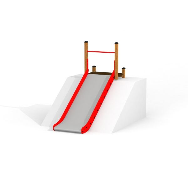 Hangrutsche Breit SLW150 Rutschbahn mit rotem Geländer und Holzteilen für Spielplatz.