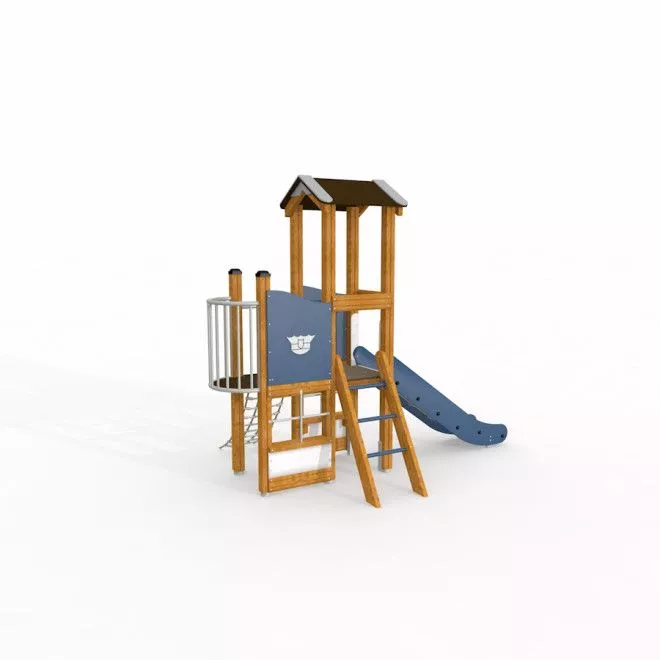 Polizei Spielturm mit Rutsche aus Holz und Metall für Spielplatz