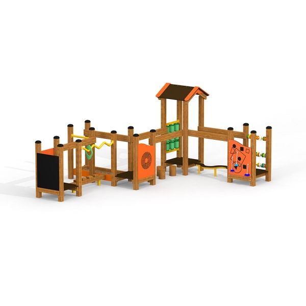 Trixie Barrierefreie Spielplatz Holzspielplatz mit interaktiven Spielpanels und Kletterelementen für