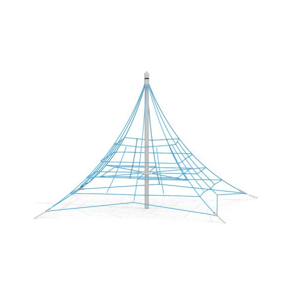 Spinnennetz Klein – Kletternetz mit blauen Seilen und zentralem Metallmast für Kinderspielplatz