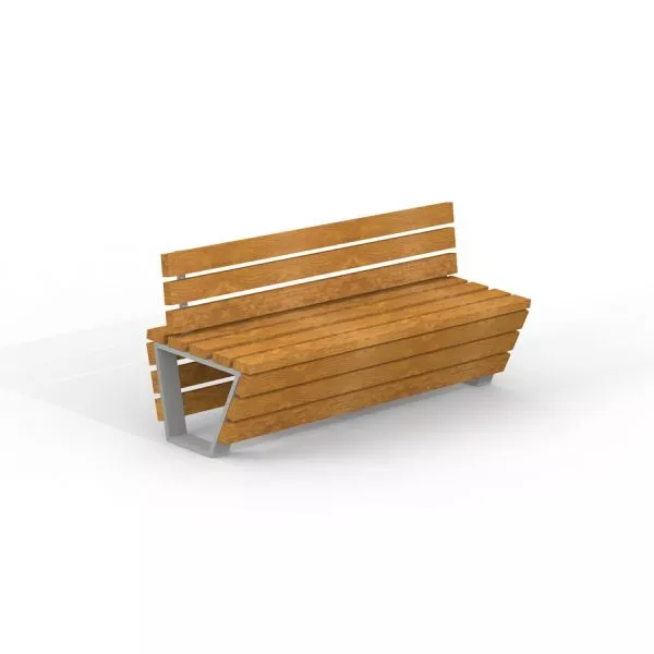 Ryga Deco Bank mit Rückenlehne aus Holz mit modernem Metallrahmen für Spielplatz oder Park.