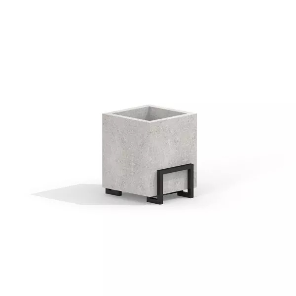Thor Blumentopf aus Beton mit schwarzem Metallgestell für Spielplatzgestaltung