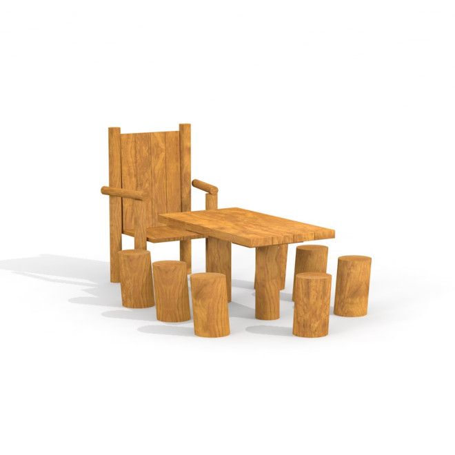 Tisch mit Stuhl und Hockern Robinie aus Holz für Kinderspielplatz