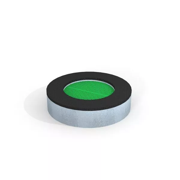 Rundes trampolin 100 cm mit grünem Sprungtuch und schwarzem Rand, in Bodeneinbau für Spielplatz ausg