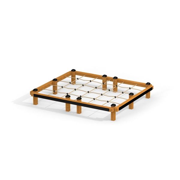 Militärnetz Kletterrahmen us Holz und Seil für Spielplatz.