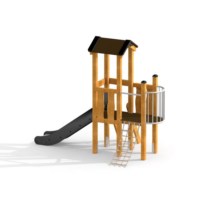 Pixie Spielturm mit Rutsche aus Holz und schwarzer Rutsche für Kinderspielplatz