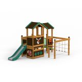 Wald - Spielhaus mit Kletternetz und Rutsche