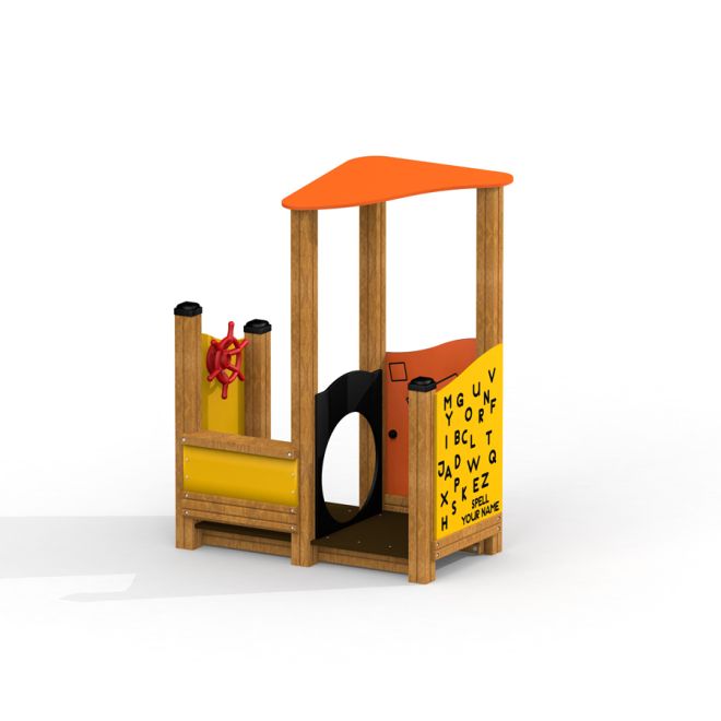 Spielhaus Kleiner Kapitän Kinderspielhaus mit Steuerrad und Buchstabenwand aus Holz und Kunststoff