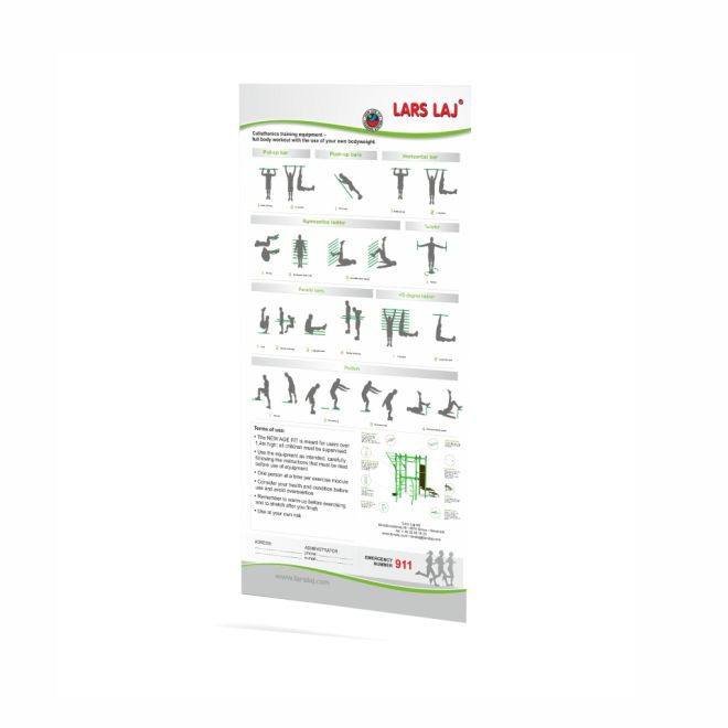 Information Board Hexagon mit Outdoor-Trainingsübungen für Spielplatzgeräte.