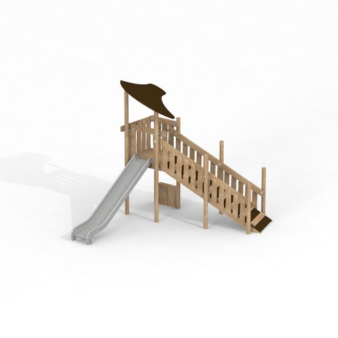 Elbrus Spielturm mit Rutsche Eco aus Holz mit Treppe und Sonnendach