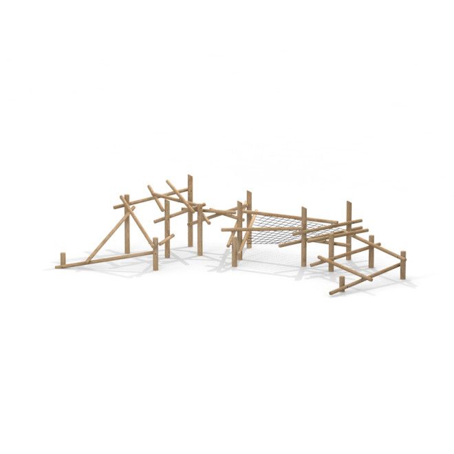 Sonora Klettergerüst Robinie Eco, Spielplatzklettergerüst aus Holz mit Netz und Balancierstrecken.