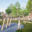 Mojave Balancierstelzen Eco Holzbalancierstangen auf Spielplatz in grüner Umgebung