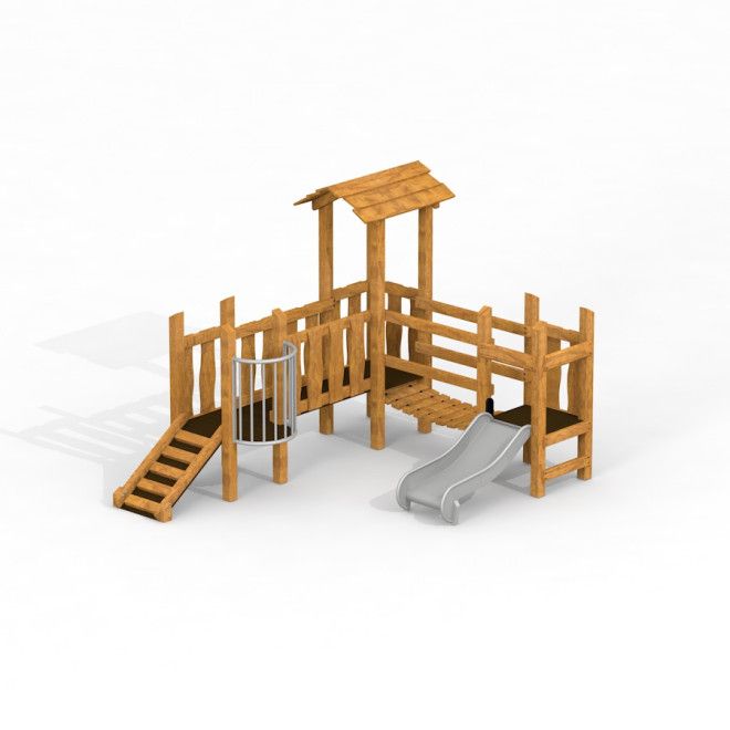 Spielhau Kastell mit Rutsche Uvala, Holzspielplatz mit Rutsche und Kletterelementen
