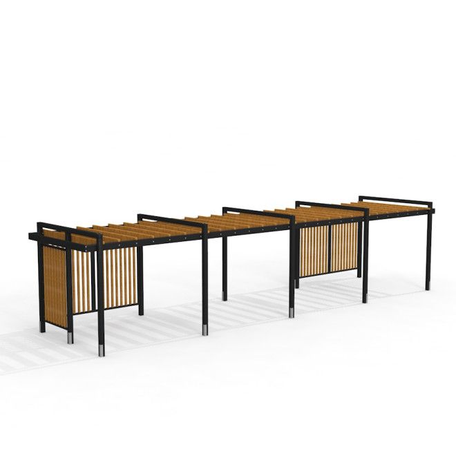 Pergola Holz & Stahl IV, moderne Spielplatzüberdachung aus Holz und Stahl.