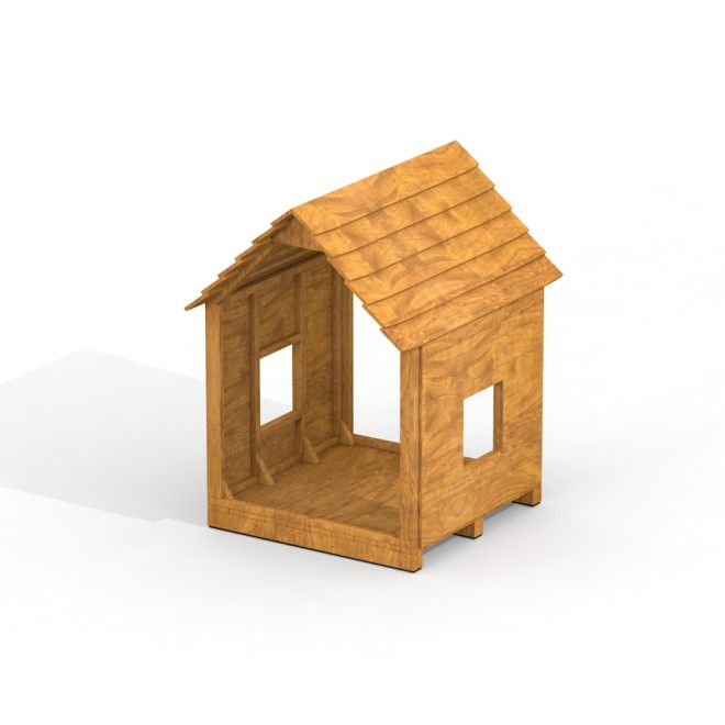Spielhaus Nature geschlossen aus Holz für Kinderspielplatz ohne Tür und Fensteröffnung.