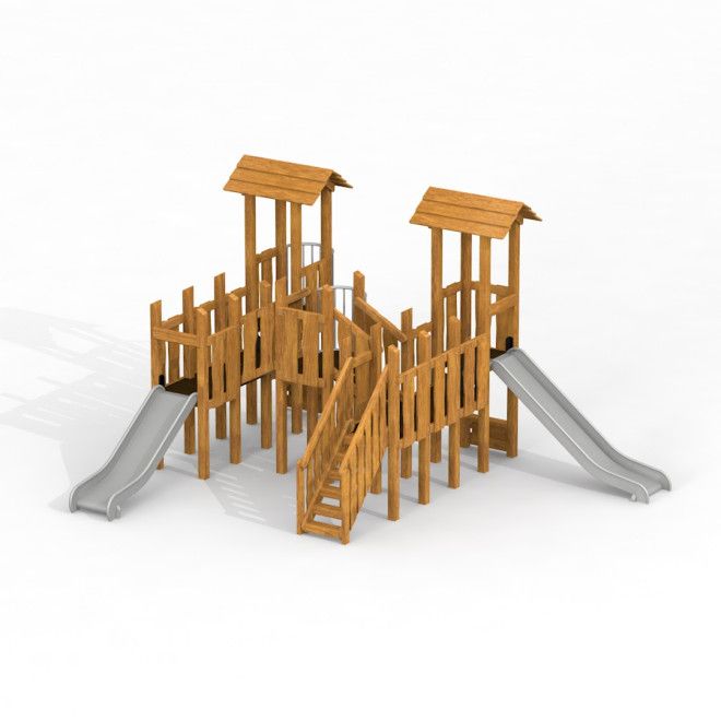 Uvala Set mit zwei Rutschen aus Holz mit Treppe und Brücke für den Spielplatz