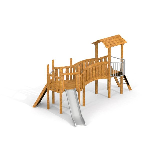 Hexaplay Uvala Holzspielplatz mit Rutsche und Brücke für Kinder