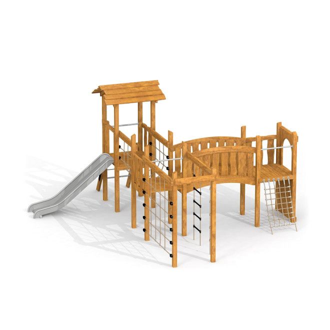 Spielanlage Eragon mit Tunnel und Rutsche aus Holz für Spielplatzequipment