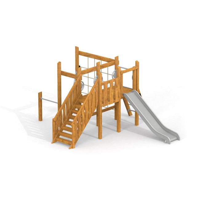 Spielanlage Kiosk Uvala aus Holz mit Rutsche und Kletterseil für Spielplätze