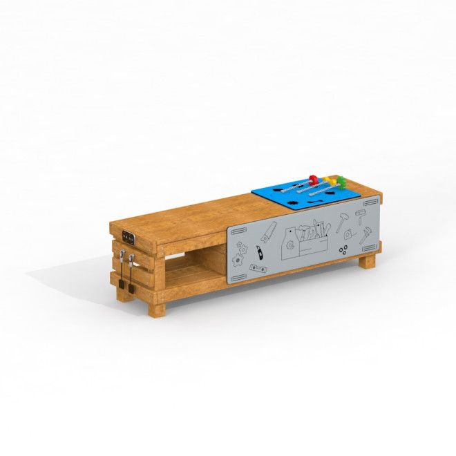 Werkbank für Kinder II - kindersichere Holzwerkbank mit buntem Werkzeug und Spielbereich