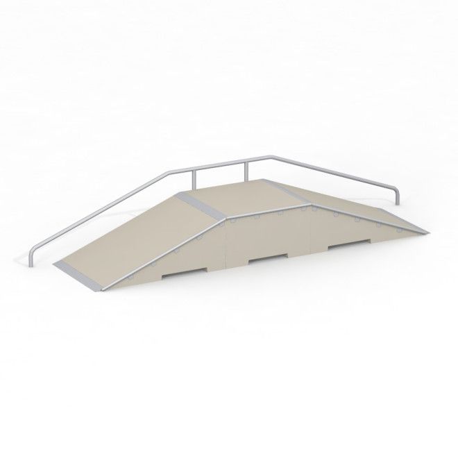 Double ramp Spielplatzrampe mit Handläufen aus Metall für Skateboards und BMX.