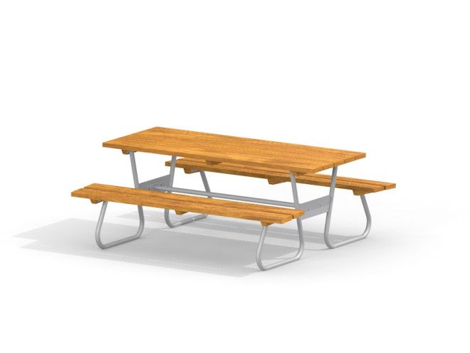 Holz-Metalltisch mit Bänke für Spielplatz mit Holzsitzflächen und Metallgestell