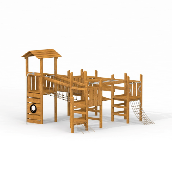Herausforderung Spielturm II Uvala Holz-Klettergerüst mit Rutsche und Kletterseil fürs Spielplatz-Sp