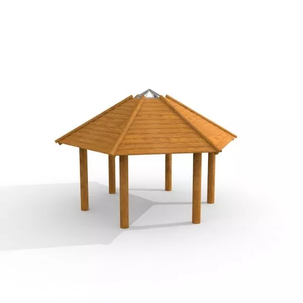 Feuerhaus Spielplatzüberdachung aus Holz mit sechseckigem Dach