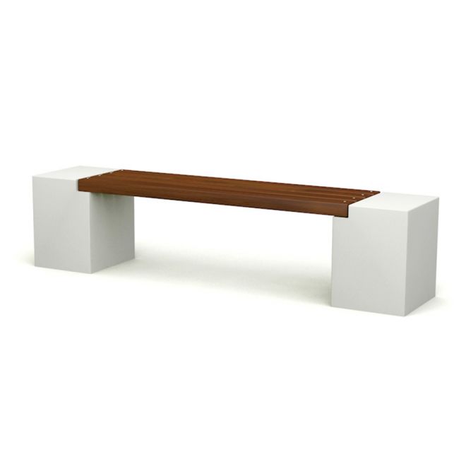 Vega Deco Bank mit Holzbänkli und betonierte Seitestütze für Spielplatz.