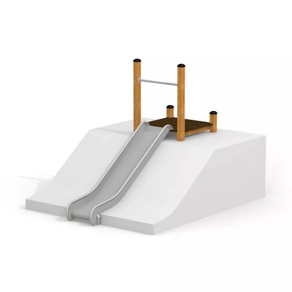 Hangrutsche STS 120 mit Holzpfosten und Metallrutsche auf Spielplatzmontage.