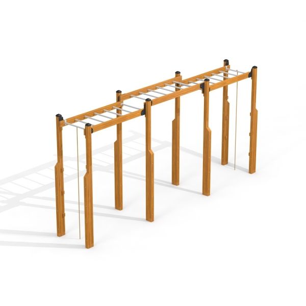 Große Horizontalleiter aus Holz für den Spielplatz zum Klettern und Turnen.