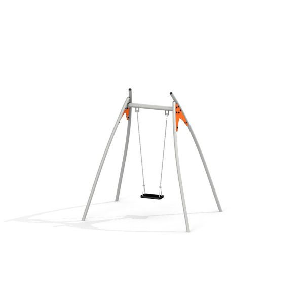 Einzel Reifenschaukel Solaris, modernes Spielplatzgerät mit grauem Metallrahmen und schwarzer Sitzfl